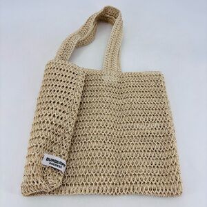 Burberry Goddess NEW Crochet Raffia Paper Straw Woven Beach Bag Vacation Tote